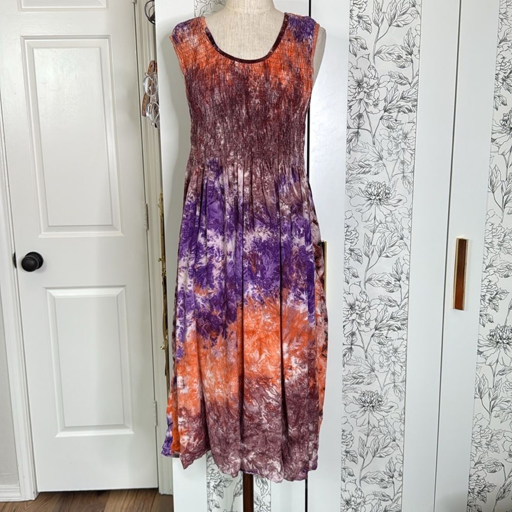 Smocked tie dye midi dress whimsigoth